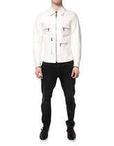 Dolce & Gabbana White Collared Full Zip Biker Coat Jacket