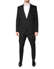 Dolce & Gabbana Black Polyester Floral Jacquard 2 Piece Suit