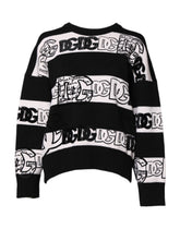 Dolce & Gabbana Black White Logo Print Wool Pullover Sweater