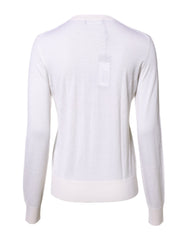 Dolce & Gabbana White Cashmere Crew Neck Top Cardigan Sweater