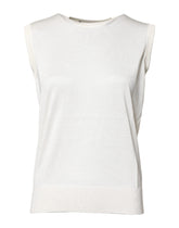 Dolce & Gabbana White Silk Round Neck Sleeveless Tank Top