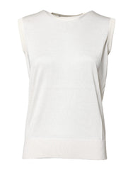 Dolce & Gabbana White Silk Round Neck Sleeveless Tank Top