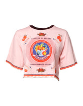 Dolce & Gabbana Pink Print Cotton Short Sleeves Cropped Top