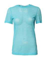 Dolce & Gabbana Blue Nylon See Through Women Short Sleeves Top
