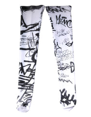 Dolce & Gabbana White Graffiti Cotton Over Calf Stockings Socks