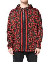 Dolce & Gabbana Black Cherry Print Hooded Windbreaker Jacket