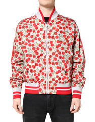 Dolce & Gabbana White Cherry Print Full Zip Bomber Jacket