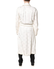 Dolce & Gabbana Ivory Silk Logo Men Wrap Robe Coat Jacket