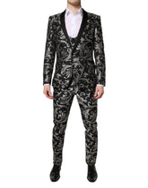 Dolce & Gabbana Black Gray MARTINI Jacquard Men 3 Piece Suit