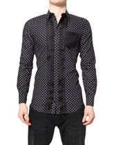 Dolce & Gabbana Black Polka Dot Long Sleeves Gold Formal Shirt