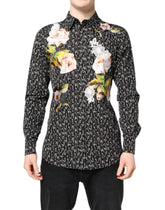 Dolce & Gabbana Black GOLD Floral Embroidery Formal Shirt