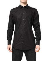 Dolce & Gabbana Black GOLD Cotton Dress Formal Shirt