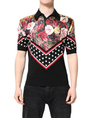 Dolce & Gabbana Black Floral Collared Short Sleeve T-shirt