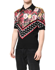 Dolce & Gabbana Black Floral Collared Short Sleeve T-shirt