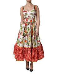 Dolce & Gabbana White Vegetables Sleeveless A-line Midi Dress
