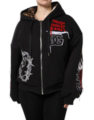 Dolce & Gabbana Black Embroidered Full Zip Hooded Jacket