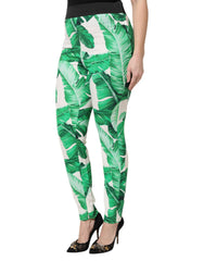 Dolce & Gabbana White Green Leaf High Waist Pants