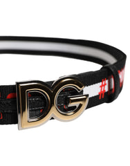 Dolce & Gabbana Black Cotton Logo Print DG Buckle Belt