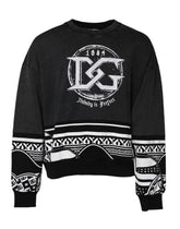 Dolce & Gabbana Black Cotton Logo Printed Pullover Sweater