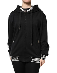 Dolce & Gabbana Black Cotton Hooded Full Zip Sweatshirt Sweater