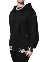 Dolce & Gabbana Black Cotton Hooded Full Zip Sweatshirt Sweater
