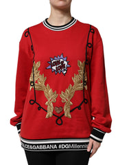 Dolce & Gabbana Red Cotton Queen Sequined Pullover Sweater