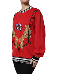 Dolce & Gabbana Red Cotton Queen Sequined Pullover Sweater