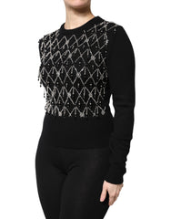 Dolce & Gabbana Black Cashmere Embellished Long Sleeves Top
