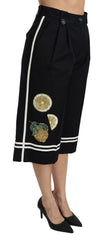 Dolce & Gabbana High Waist Palazzo Cropped Pants in Black Lemon