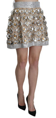 Dolce & Gabbana Silver Embellished High Waist Mini Skirt