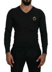 Dolce & Gabbana V-Neck Cashmere Sweater with Heart Embroidery
