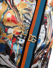 Dolce & Gabbana Elegant Satin Track Pants in Multicolor Marble