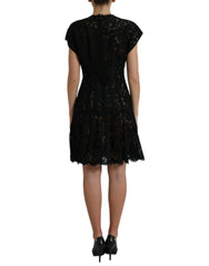 Dolce & Gabbana Elegant Black Floral Lace A-Line Mini Dress