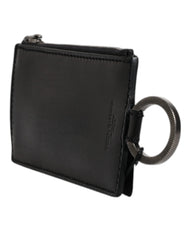 Dolce & Gabbana Black Horse Leather Lanyard Logo Card Holder Wallet