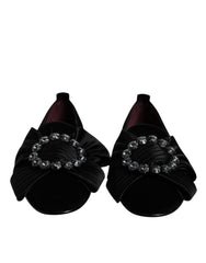 Dolce & Gabbana Black Crystal Flats Men Loafers Dress Shoes