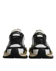Dolce & Gabbana White Gold Black Leather SUPER KING Sneakers Shoes