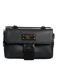 Dolce & Gabbana Black Logo Plaque Leather Buckled Shoulder Crossbody Bag