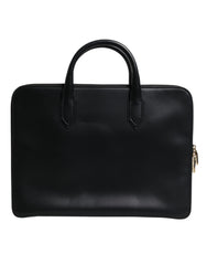 Dolce & Gabbana Black Calfskin Heat Pressed Logo Monreale Briefcase Bag