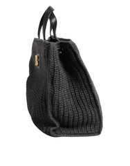 Dolce & Gabbana Black Large Knitted Crochet Shoulder Shopper DG Logo Bag