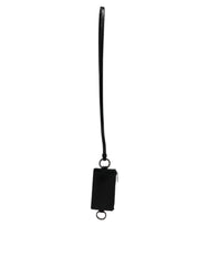 Dolce & Gabbana Black Calf Leather Lanyard Logo Card Holder Wallet