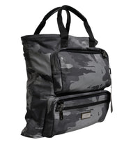 Dolce & Gabbana Gray Camo Cotton Multiple Compartments Tote Bag