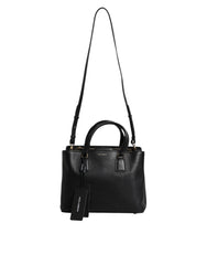 Dolce & Gabbana Black Calf Leather Logo Plaque Shoulder Handbag Bag