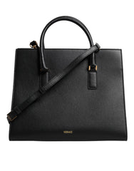 Versace Black Large Leather Top Handle Shoulder Crossbody Bag