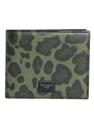Dolce & Gabbana Black Green Leather DG Plaque Bifold Card Holder Wallet