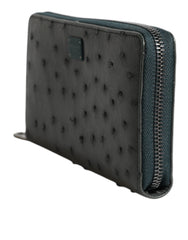 Dolce & Gabbana Green Ostrich Logo Plaque Zip Around Continental Wallet