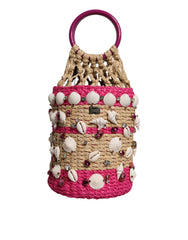 Dolce & Gabbana Multicolor Bucket Raffia Seashells Crystals Handbag Bag