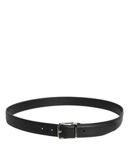 Dolce & Gabbana Black Leather Silver Metal Buckle Belt