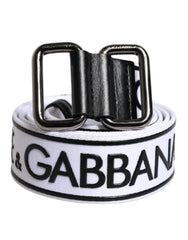 Dolce & Gabbana Black White Logo Printed Metal Buckle Belt