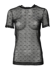 Dolce & Gabbana Black Nylon Sheer Logo Monogram Crew Neck Top