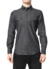 Dolce & Gabbana Gray Cotton Long Sleeves Casual Shirt